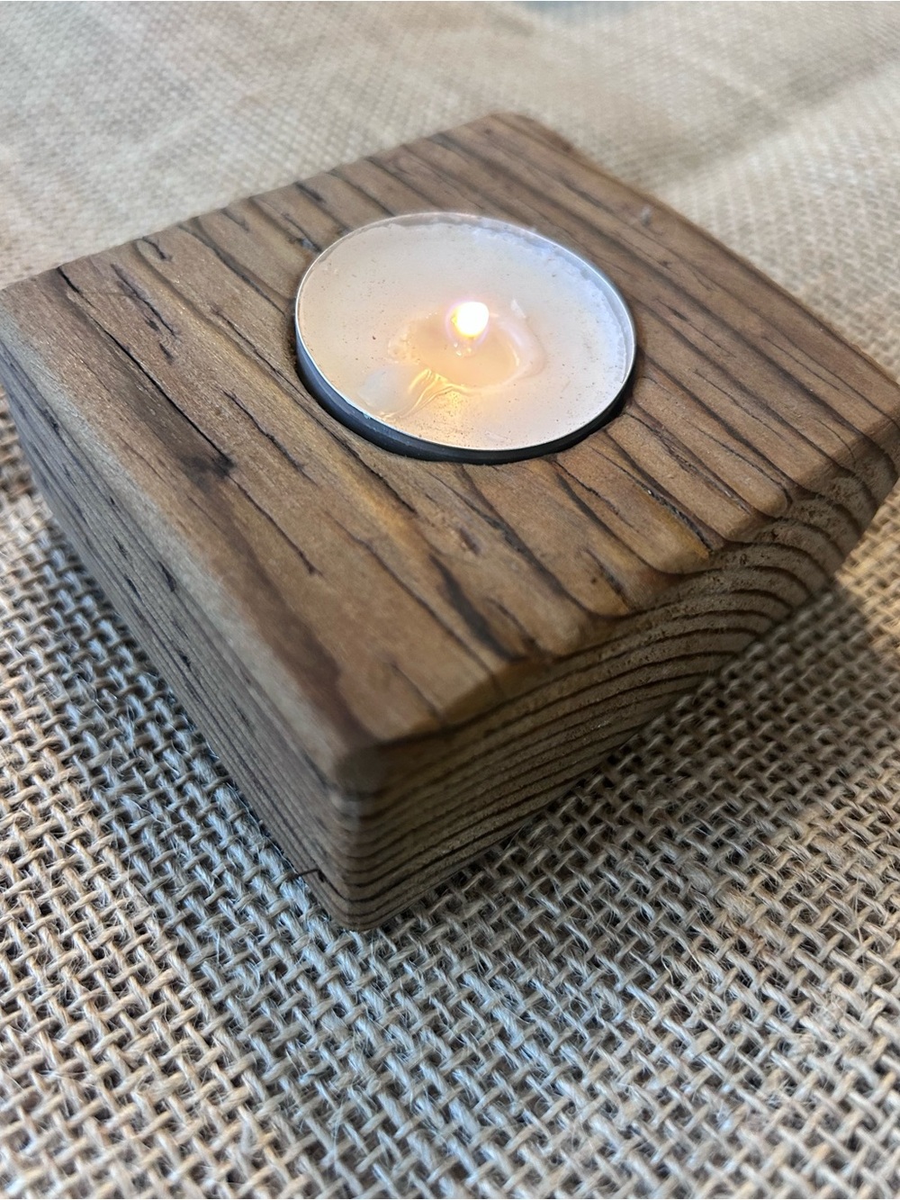 Rustic Wooden Tea Light Candle Holder Set - Brown - Picture 4 of 9